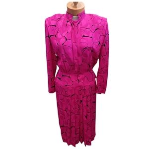 VINTAGE Mijoli Womens Dress Magenta 80s Maximalism Size 10/M Long Sleeves